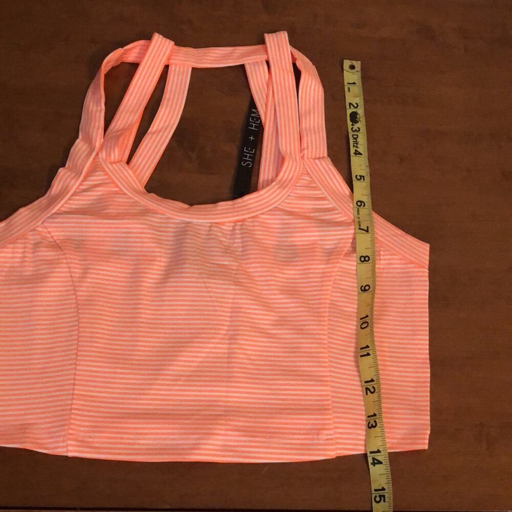 She + Hem Orange & White Striped Crop Top Knit Summer Cropped Beach - Picture 8 of 11